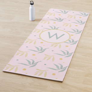 Zen Pastel Pink Botanical Pattern Monogram Yoga Mat