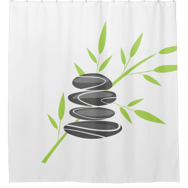 Zen pebble stone stacking shower curtain design (Front)