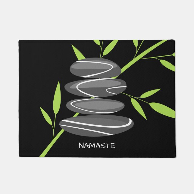 Zen pebble stones stacking & bamboo print door mat (Front)