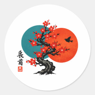 Zen Plum Blossom Tree Japanese Ink Art Classic Round Sticker