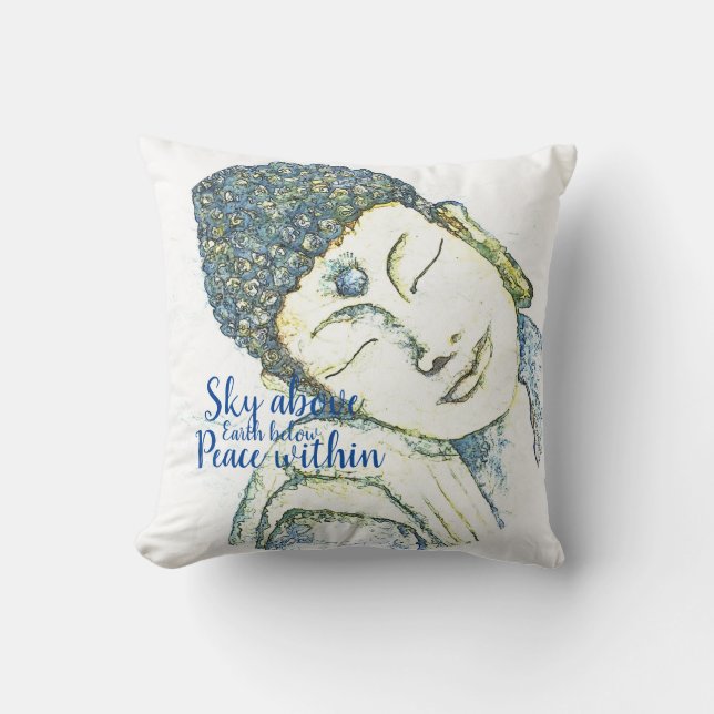 Zen Quote Buddha Watercolor Art Throw Pillow (Front)