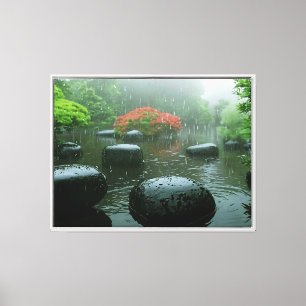 Zen Rain Garden with Vibrant Maple   Canvas Print