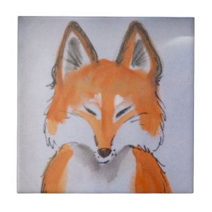 Zen Red Fox Art Minimal White Animal Painting Ceramic Tile