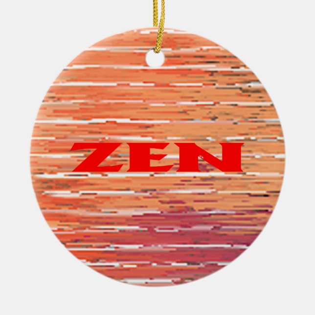 Zen red reeds round ceramic ornament (Front)