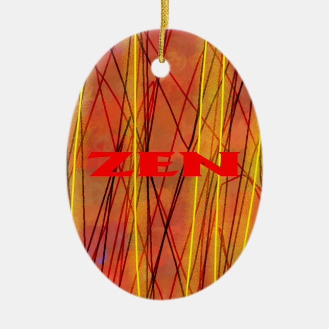 Zen red wire oval ceramic ornament (Front)