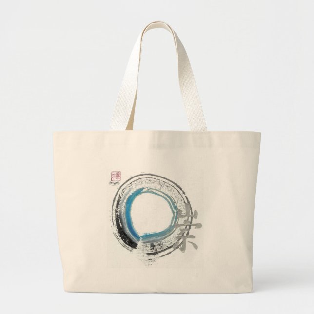 Zen Reverence,  Enso[blue, black, silver tones] Large Tote Bag (Front)