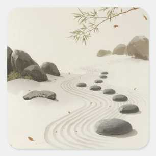 Zen rock garden painting images square sticker