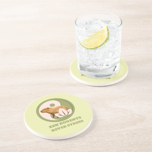 Zen Rodents Never Stress Capybara Humour Coaster (Side)
