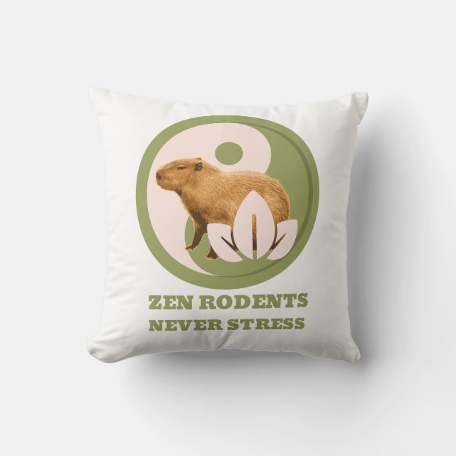 Zen Rodents Never Stress Capybara Humour Cushion (Front)