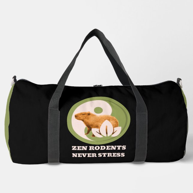 Zen Rodents Never Stress Capybara Humour Duffle Bag (Front)