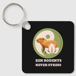 Zen Rodents Never Stress Capybara Humour Key Ring