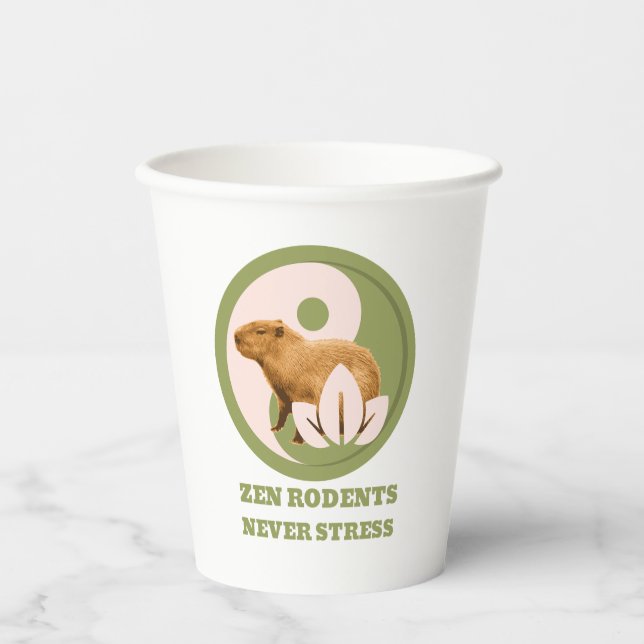 Zen Rodents Never Stress Capybara Humour Paper Cups (Front)