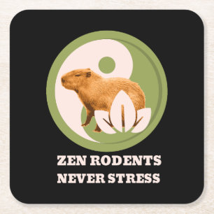 Zen Rodents Never Stress Capybara Humour Square Paper Coaster