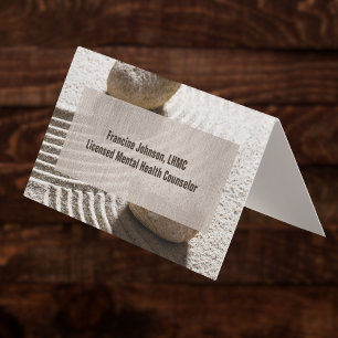 Zen Sand Labrynth and Stones with Faux Linen  Business Card