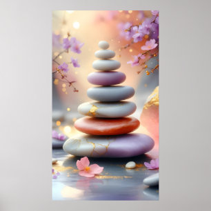 Zen Spiritual Stones Balance Floral Art Poster