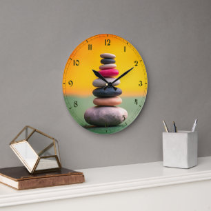 Zen Spiritual Stones Balance Therapeutic Art Large Clock