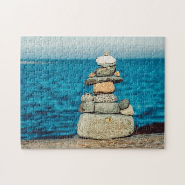Zen Stacked Rocks on the Beach Jigsaw Puzzle (Horizontal)