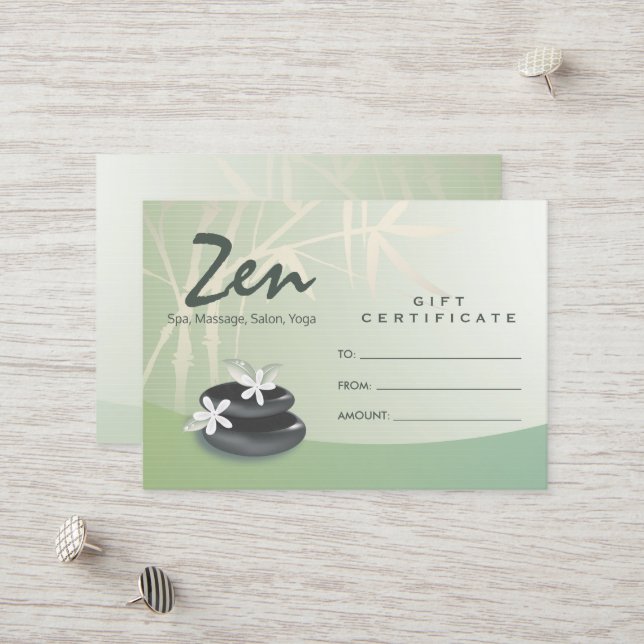 ZEN Stone Bamboo YOGA SPA Massage Gift Certificate (Front/Back In Situ)
