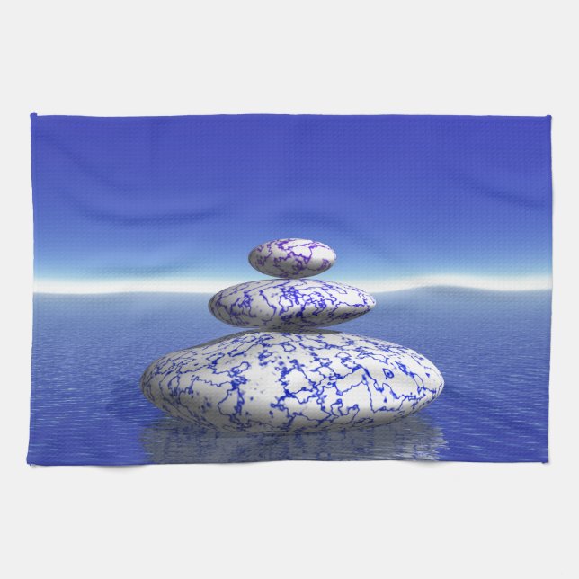 Zen Stone Blue Purple Ocean Love Peace Inspiration Tea Towel (Horizontal)