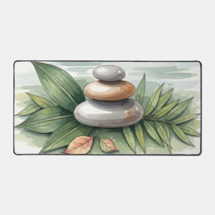 Zen Stone Stack Watercolor Minimalist Desk Mat
