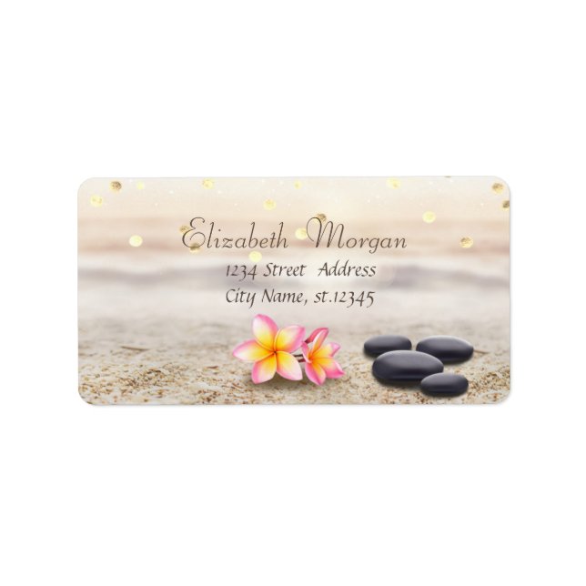 Zen Stones,Flowers, Faux Gold Foil Confetti  Label (Front)