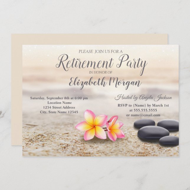 Zen Stones,Flowers Retirement Party  Invitation (Front/Back)