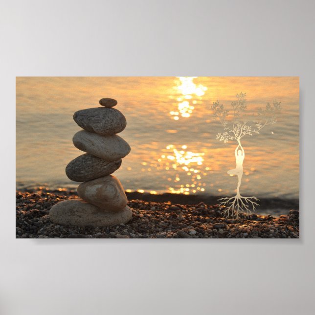 Zen Stones,Landscape,Girl Silhouette Poster (Front)
