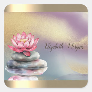 Zen Stones Lotus Gold Stripe Colourful Yoga  Square Sticker
