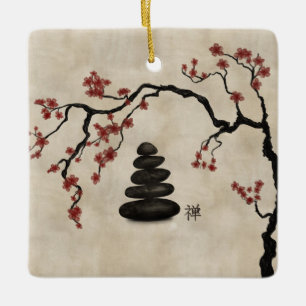 Zen stones Sakura Tree Ceramic Ornament