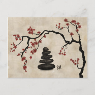 Zen stones Sakura Tree Holiday Postcard