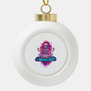 Zen to the Bone � Funny Space Yoga Skeleton Ceramic Ball Christmas Ornament