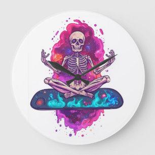 Zen to the Bone � Funny Space Yoga Skeleton Large Clock