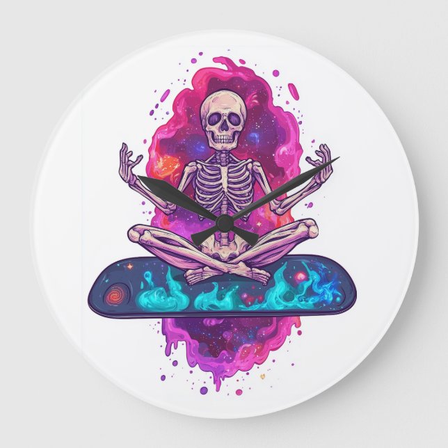 Zen to the Bone � Funny Space Yoga Skeleton Large Clock (Front)