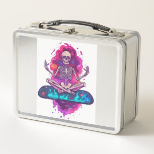 Zen to the Bone � Funny Space Yoga Skeleton Metal Lunch Box