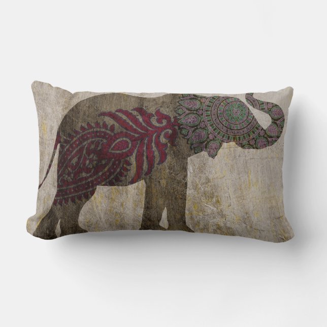Zen Tribal Elephant Lumbar Cushion (Front)