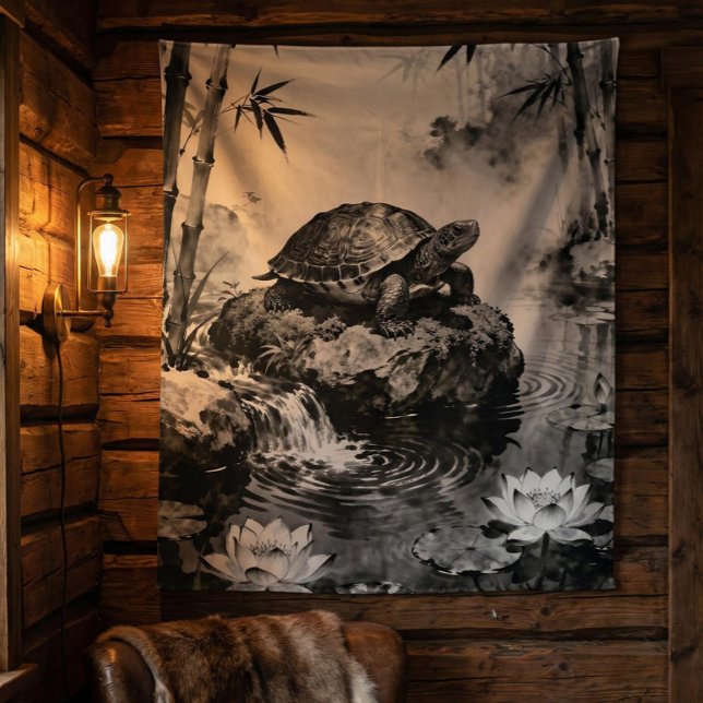 Zen Turtle Tapestry | Lotus Pond Ink Art  (Creator Uploaded)