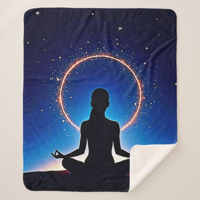 Zen Under Stars: Cosmic Meditation Sherpa Blanket (Front)