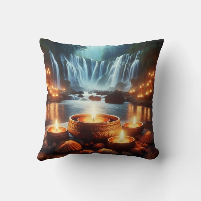 Zen Waterfall & Candles Luxury Cushion (Back)