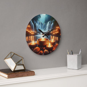 Zen Waterfall Night Landscape  Large Clock