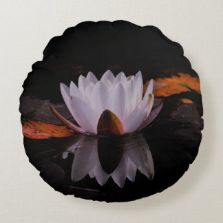 Zen White Lotus Flower Round Cushion