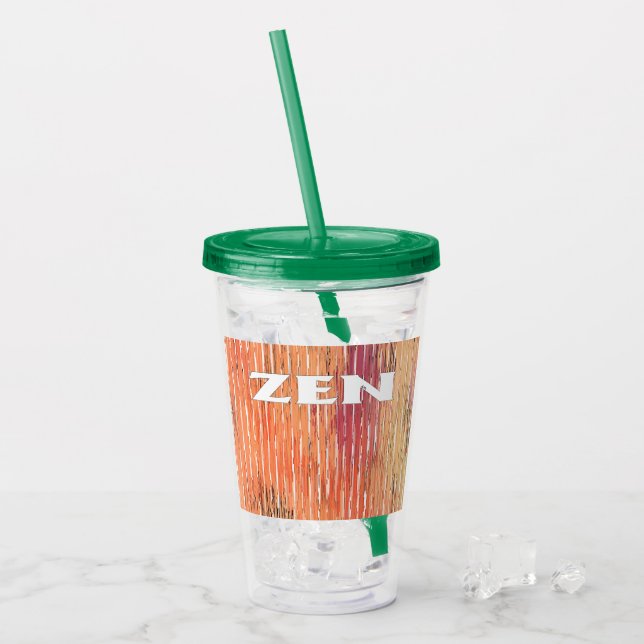 Zen white reeds green acrylic tumbler (Front Ice)