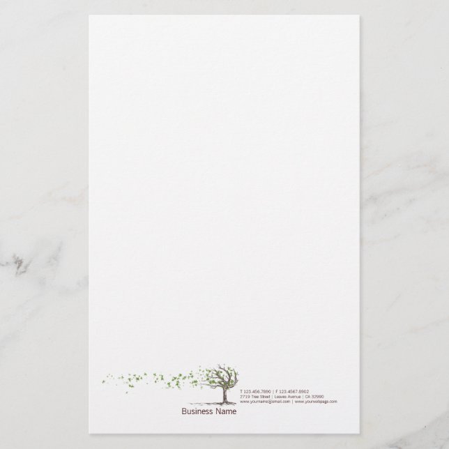 Zen Wind Tree With Leaves Stationery (Front)