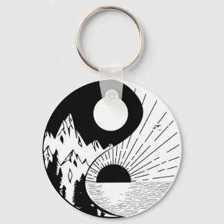 Zen Yin Yang Black White Key Ring