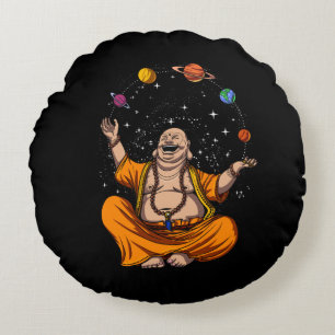 Zen Yoga Buddha Juggling Space Planets Meditation Round Cushion