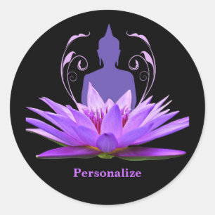 Zen Yoga Buddha Lotus Flower Purple Personalise Classic Round Sticker