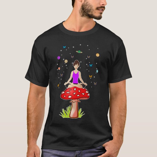 Zen Yoga Meditation Women Mushroom Buddha psychede T-Shirt (Front)