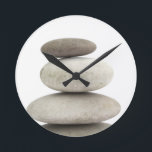 Zen yogo stones round clock<br><div class="desc">Balanced zen stones,  promoting relaxation. Perfect for yogo enthusiasts and people wanting to relax their body and mind.</div>