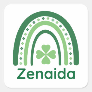 Zenaida Name Clover Boho Rainbow Square Sticker