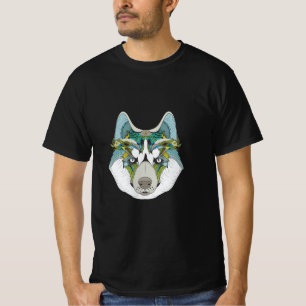 Zenart patterned Husky Dog Blue Husky Face T-Shirt