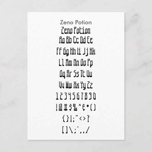 Zeno Potion - Zazzle Font Sampler Sheet Postcard (Front)